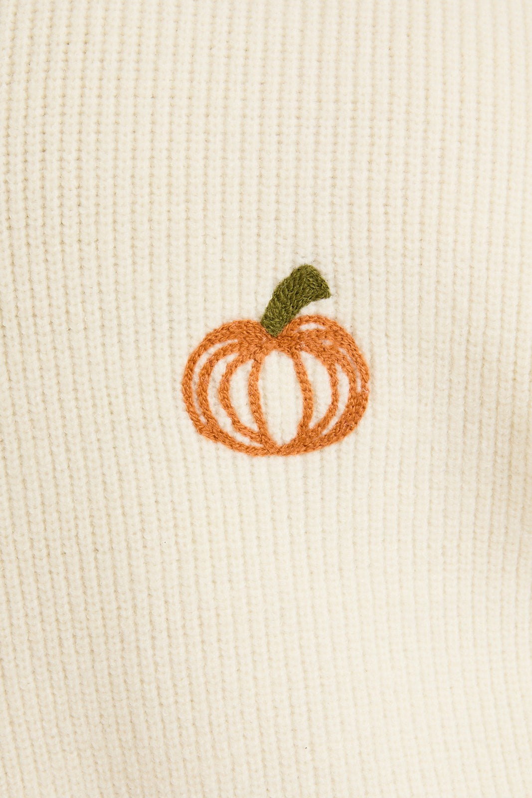 Pumpkin Curve Embroidered Long Sleeve Sweater Pullover - Cream Multi