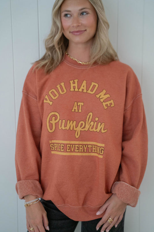 Pumpkin Spice Oversized Long Sleeve Crewneck Sweatshirt - Rust