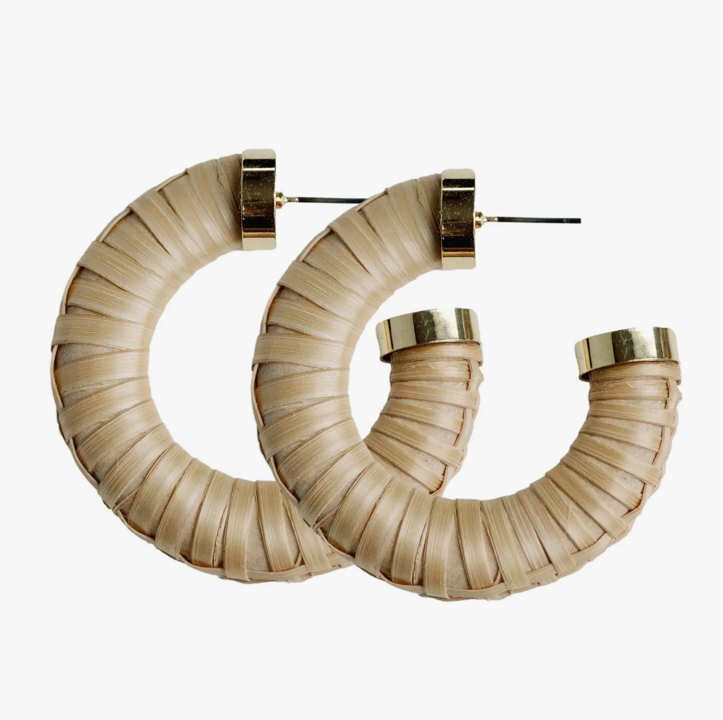 Rattan Wrapped Hoop Earrings - Natural