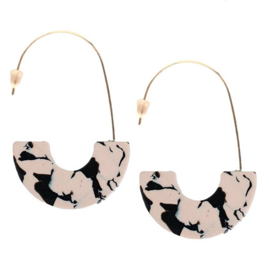 Threader Statement Earrings - Black and White Marble