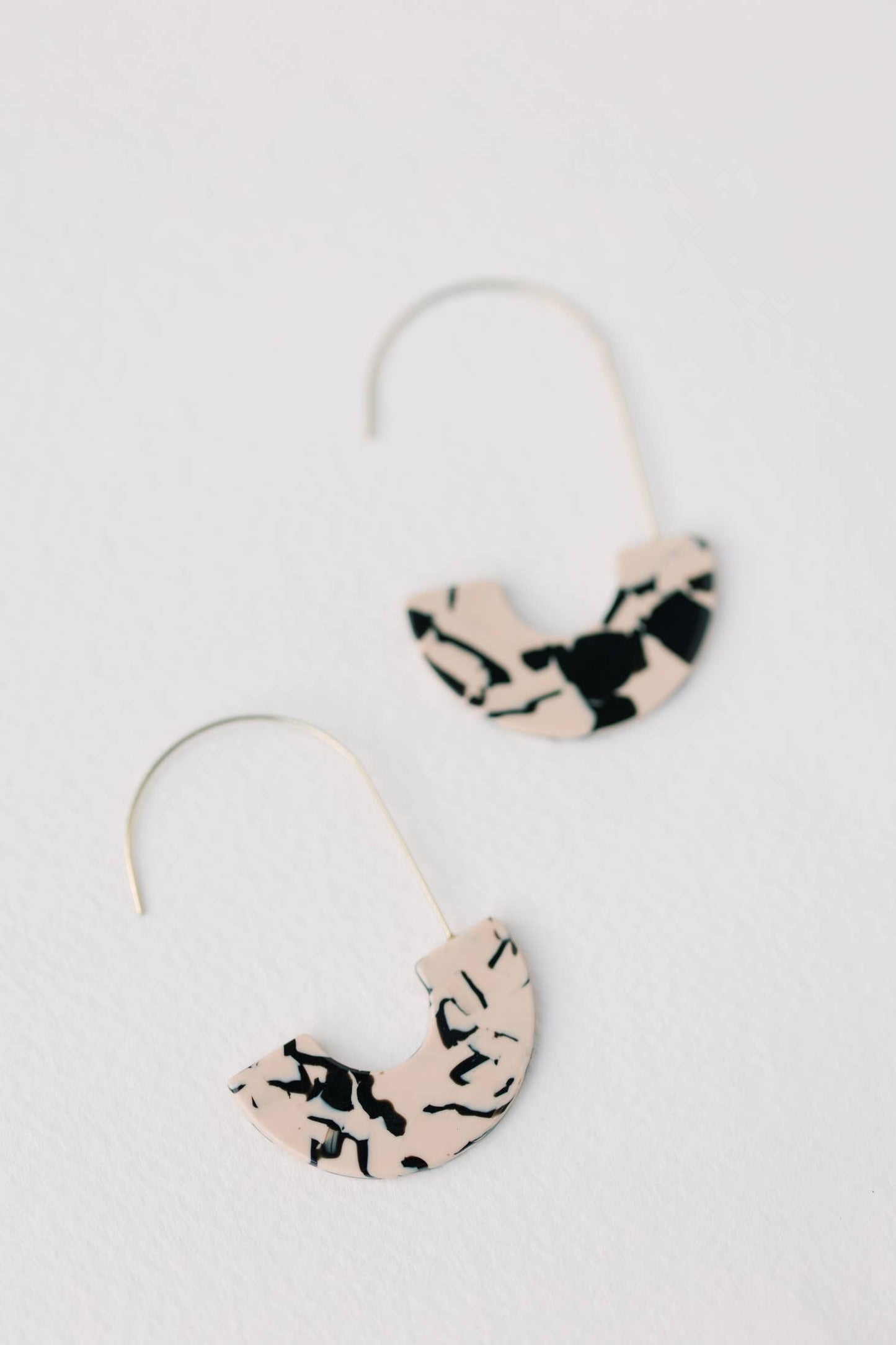 Threader Statement Earrings - Black and White Marble