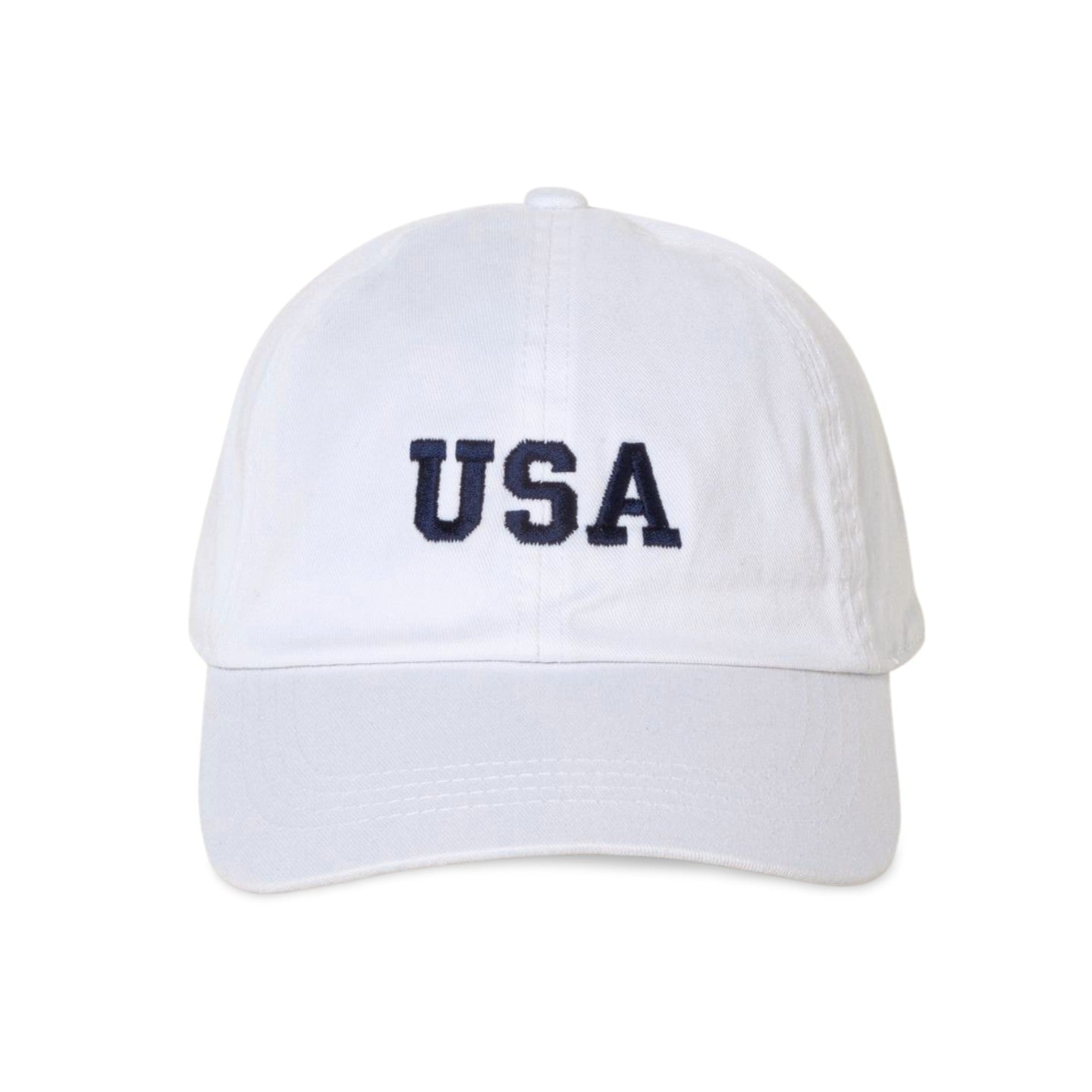 USA Embroidered Ball Cap Hat - White, Navy