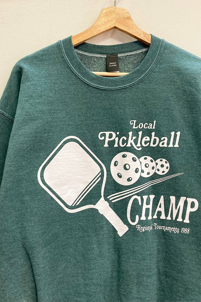 Pickleball Champ Oversized Long Sleeve Crewneck Sweatshirt - Forest Green