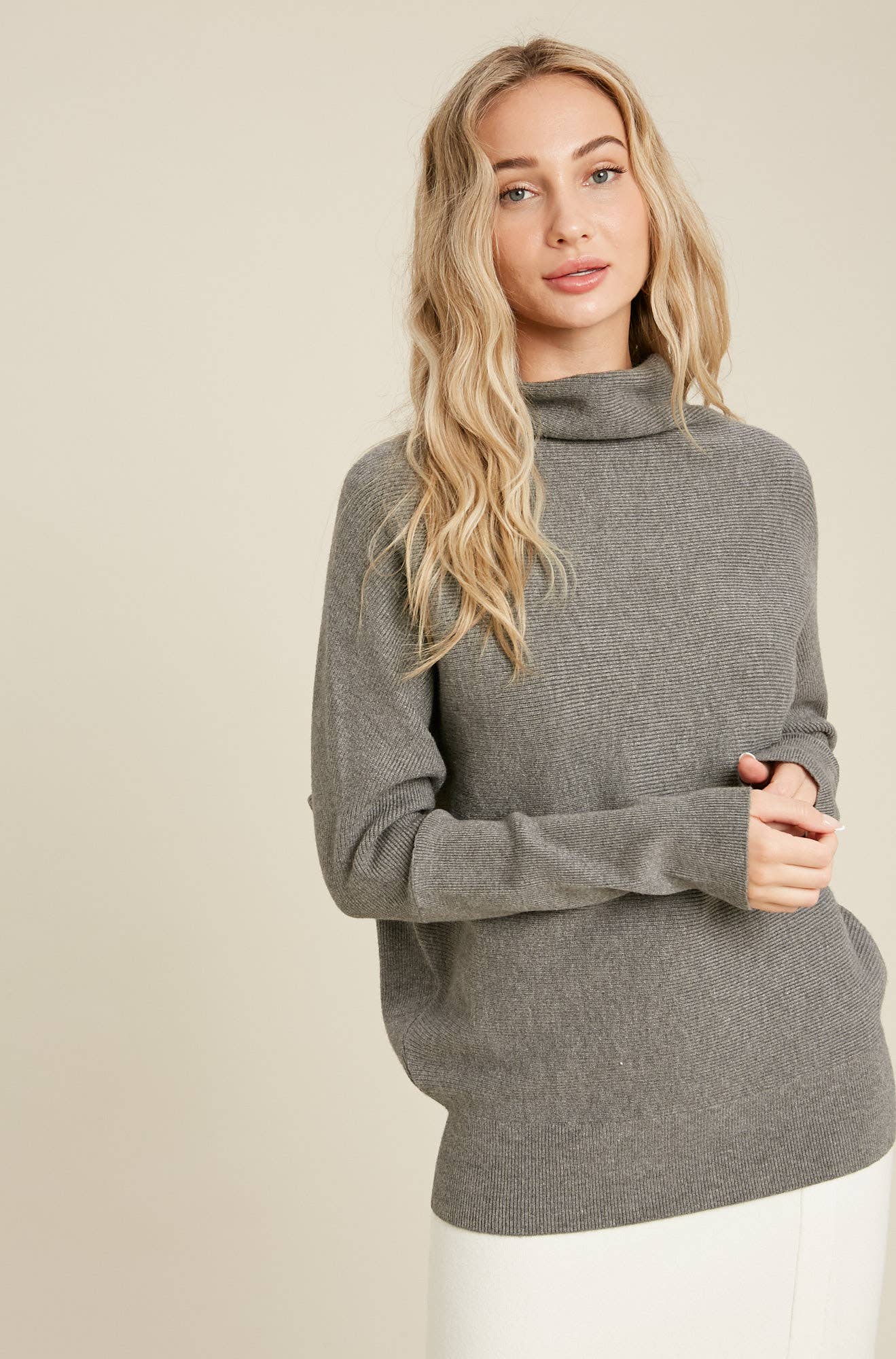 Chloe Long Sleeve Dolman Pullover Sweater - Dark Grey