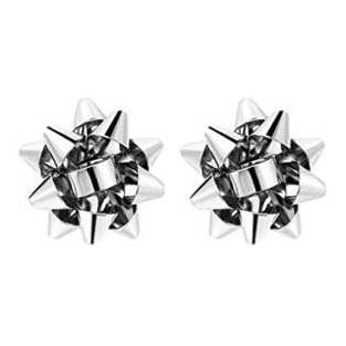 Christmas Present Bow Earrings - Silver