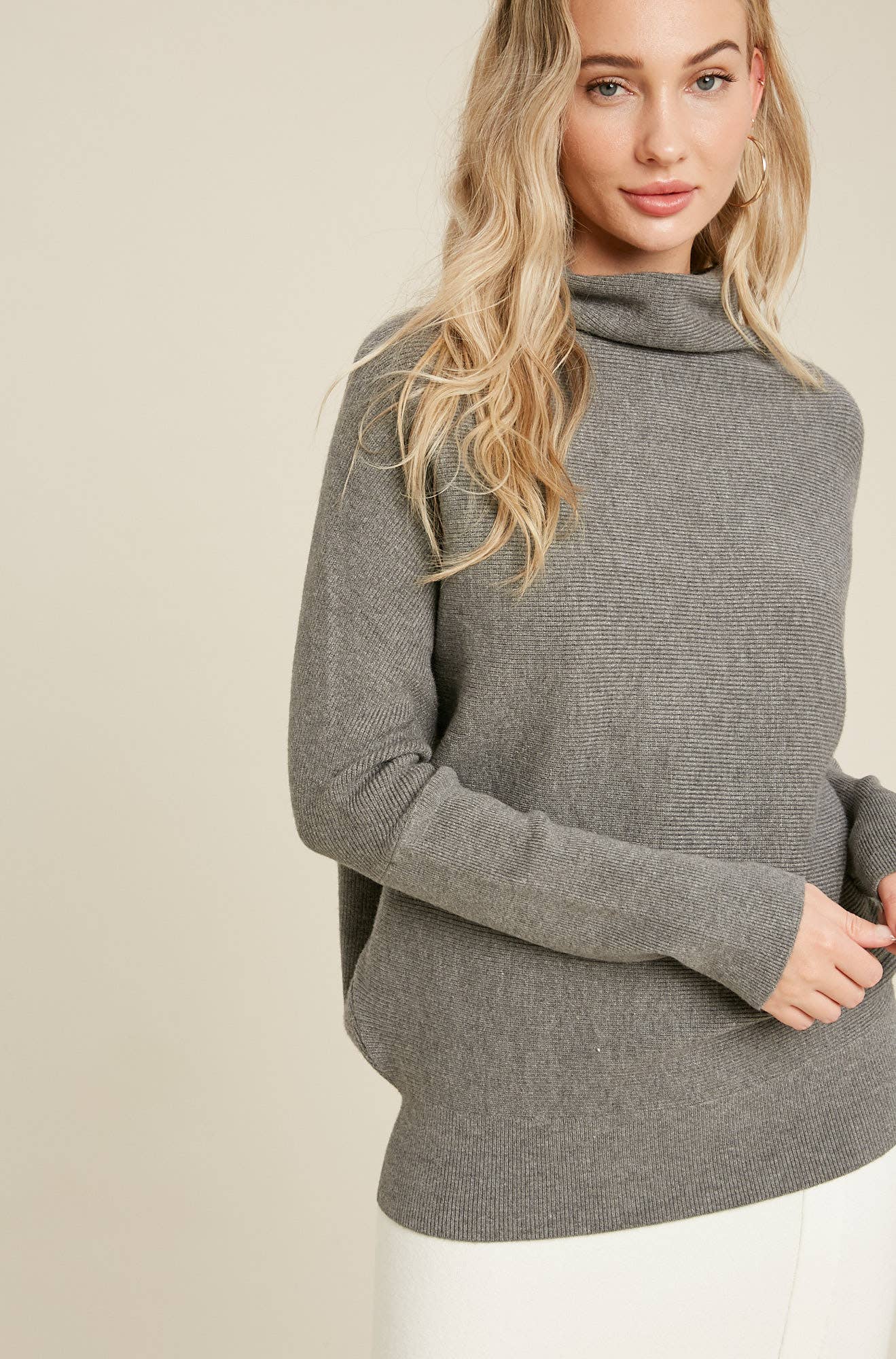 Chloe Long Sleeve Dolman Pullover Sweater - Dark Grey