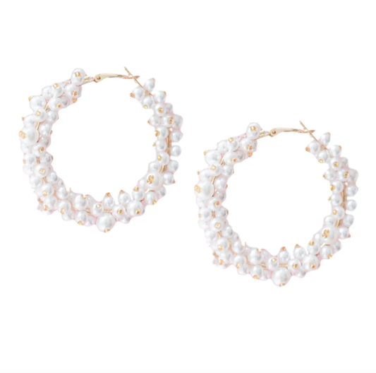 Pearl Cluster Hoop Earrings