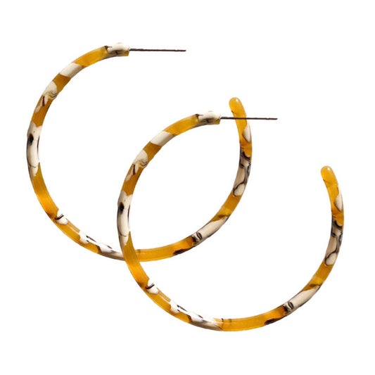 Skinny Marbled Yellow Hoop Earrings