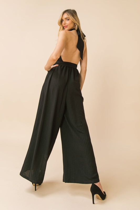 zSALE Captiva High Neck Wide Leg Open Back Jumpsuit - Black