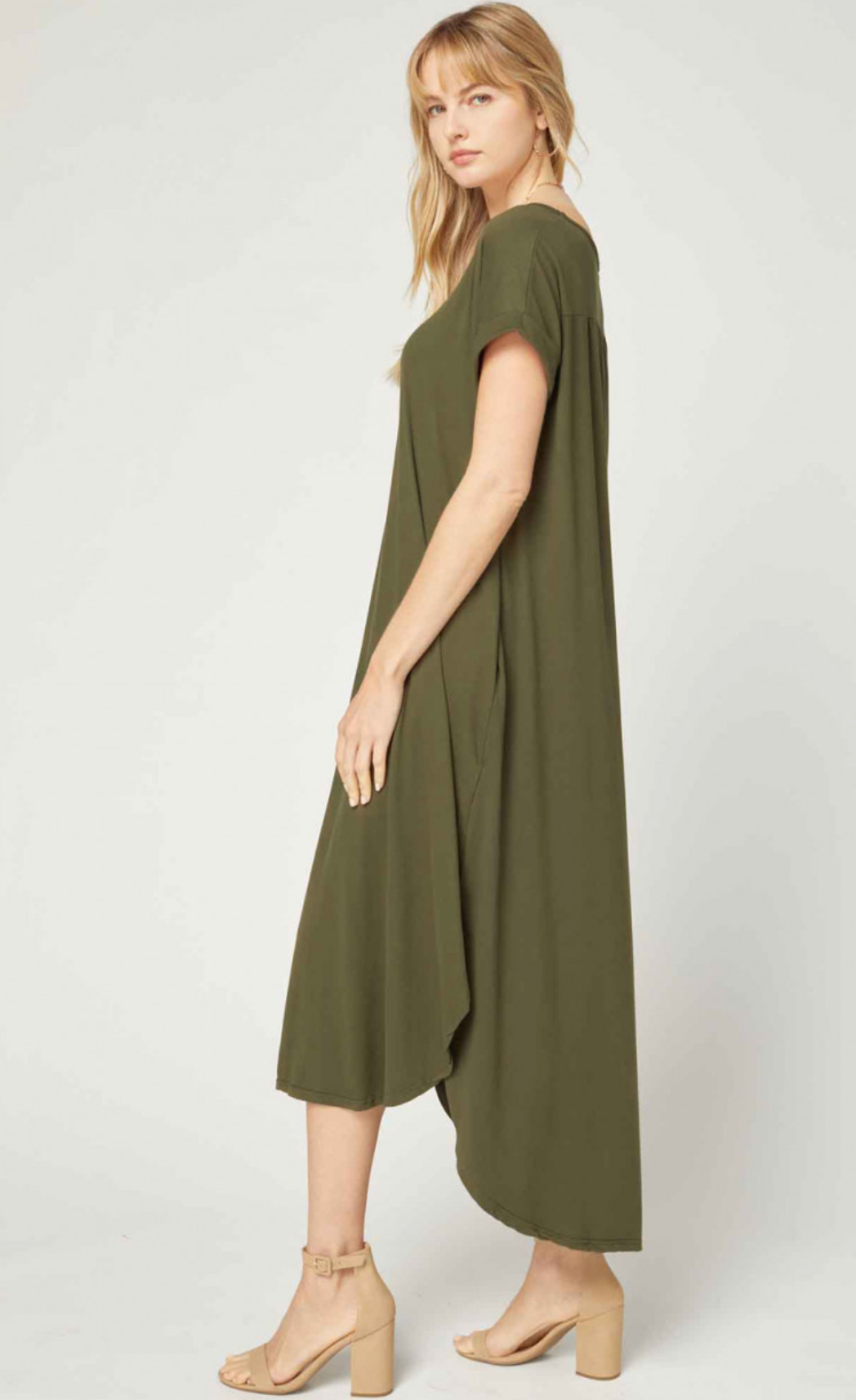 zSALE Cove Jersey Knit V-Relaxed Fit T-Shirt Maxi Dress - Olive Green