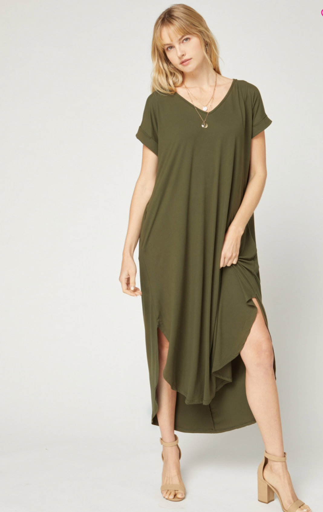 zSALE Cove Jersey Knit V-Relaxed Fit T-Shirt Maxi Dress - Olive Green