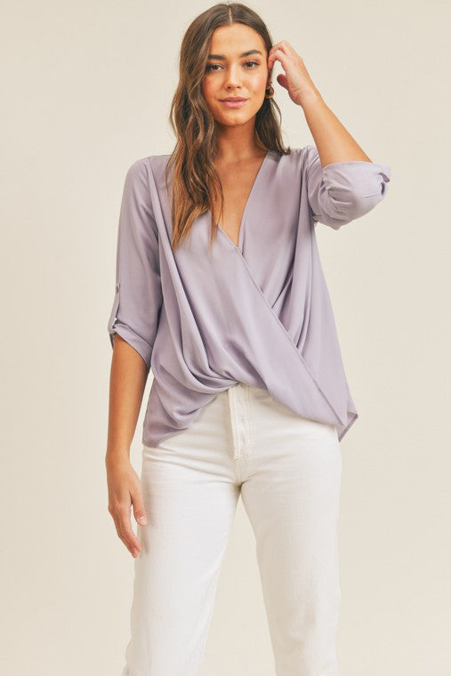 zSALE Daphne Surplice Drape Blouse - Lilac