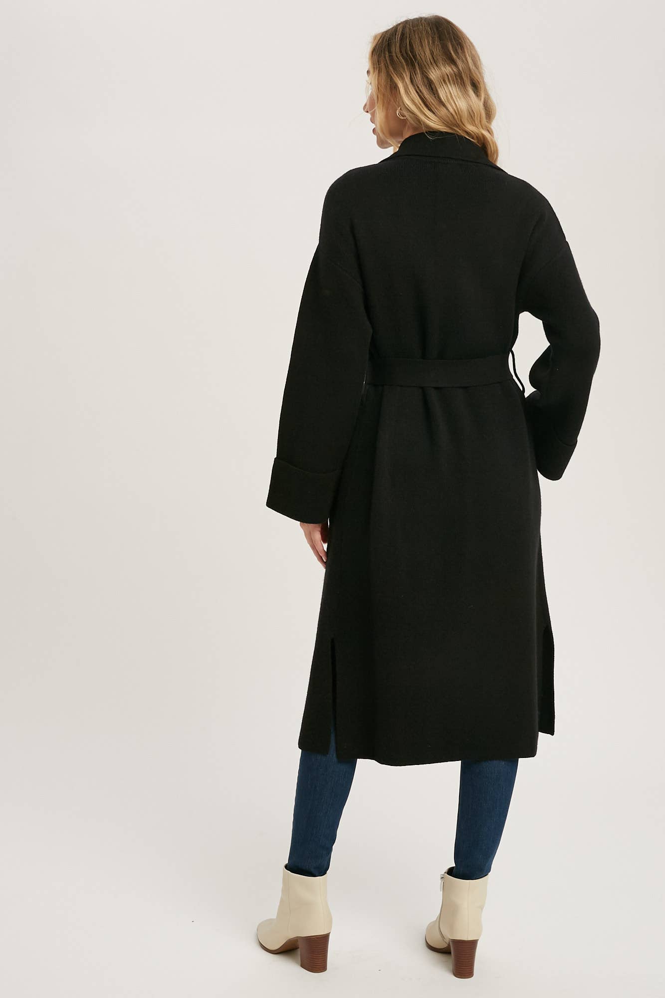 Leah Long Sleeve Heavy Knit Trench Coat - Black