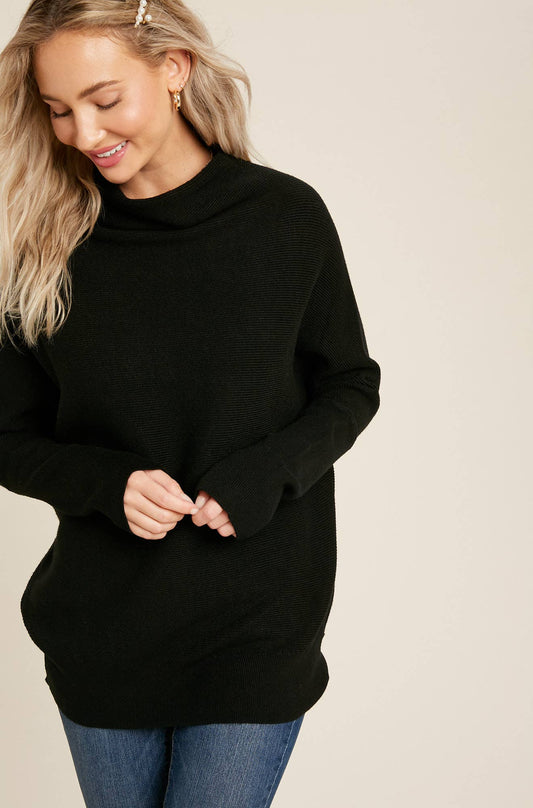 Chloe Long Sleeve Dolman Pullover Sweater - Black