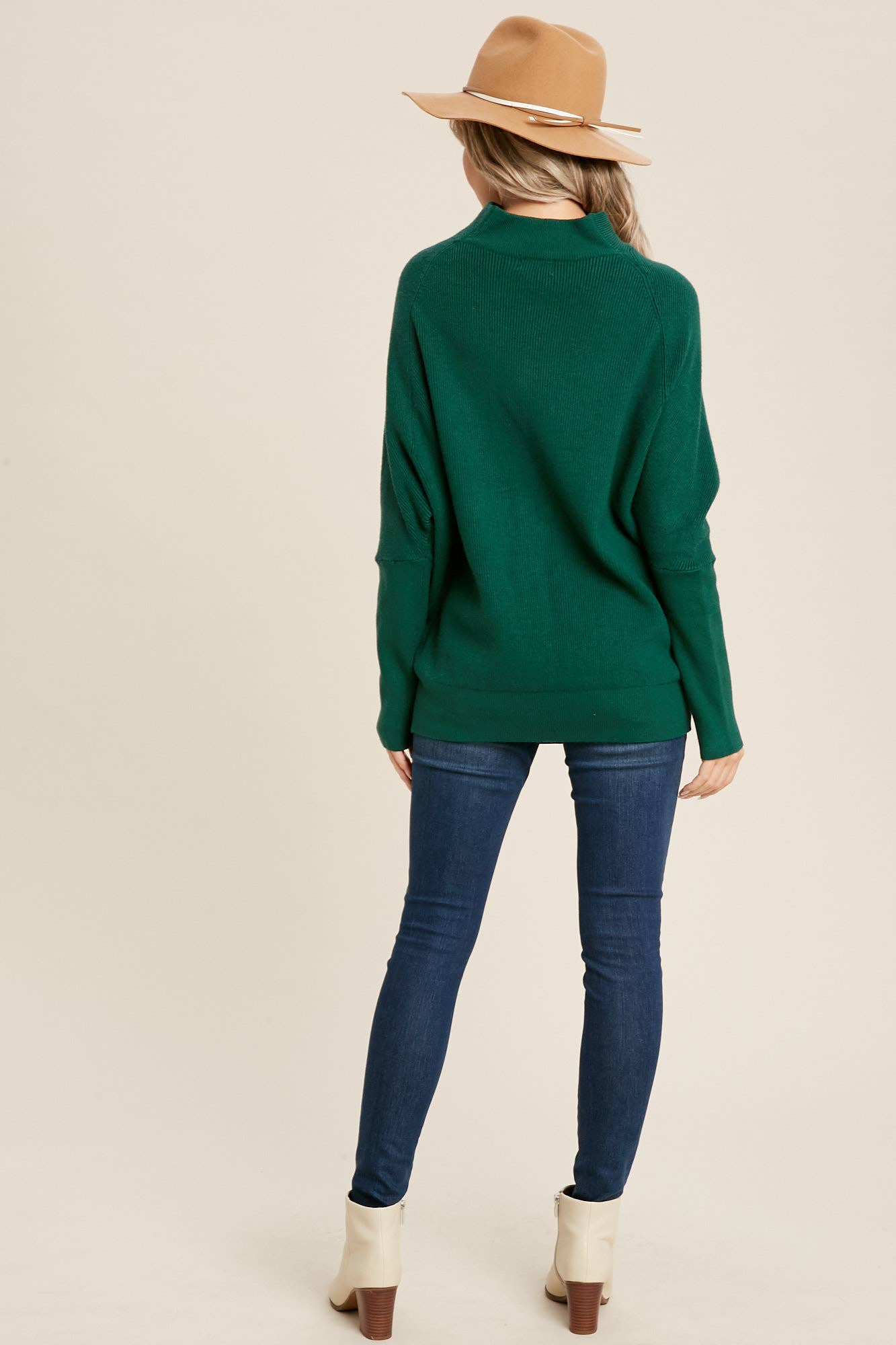 Chloe Long Sleeve Dolman Pullover Sweater - Emerald Green