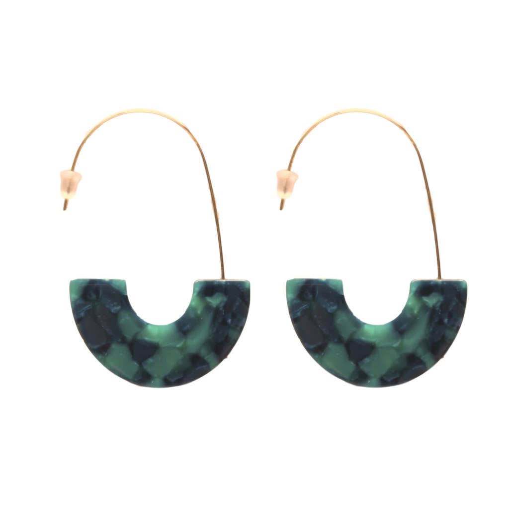 Threader Statement Earrings - Emerald Green Tortoise