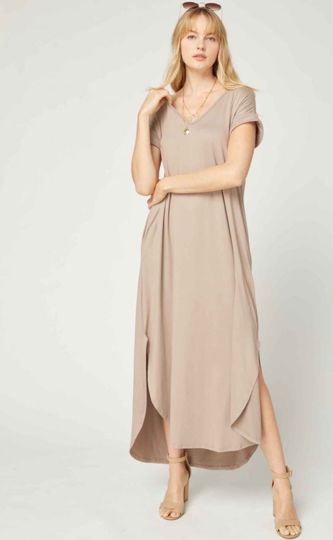 zSALE Cove Jersey Knit V-Relaxed Fit T-Shirt Maxi Dress - Sand