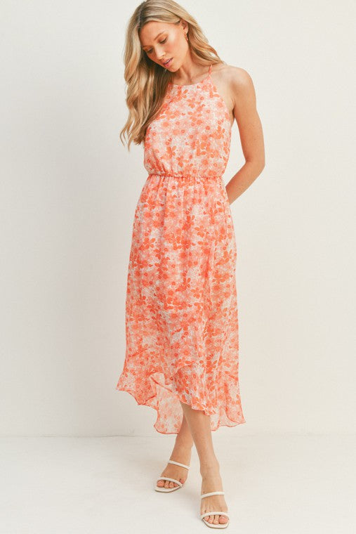 zSALE Kennedy Floral Print Sleeveless Tulip Hem Maxi Dress - Red Coral