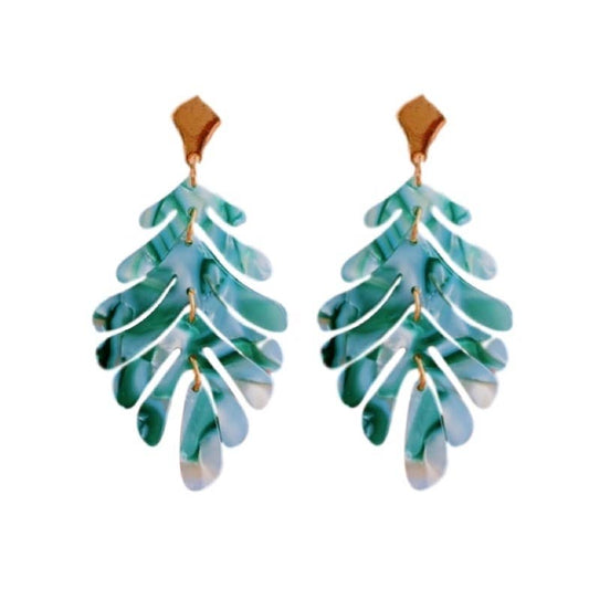 Monstera Palm Drop Earrings - Green Multi