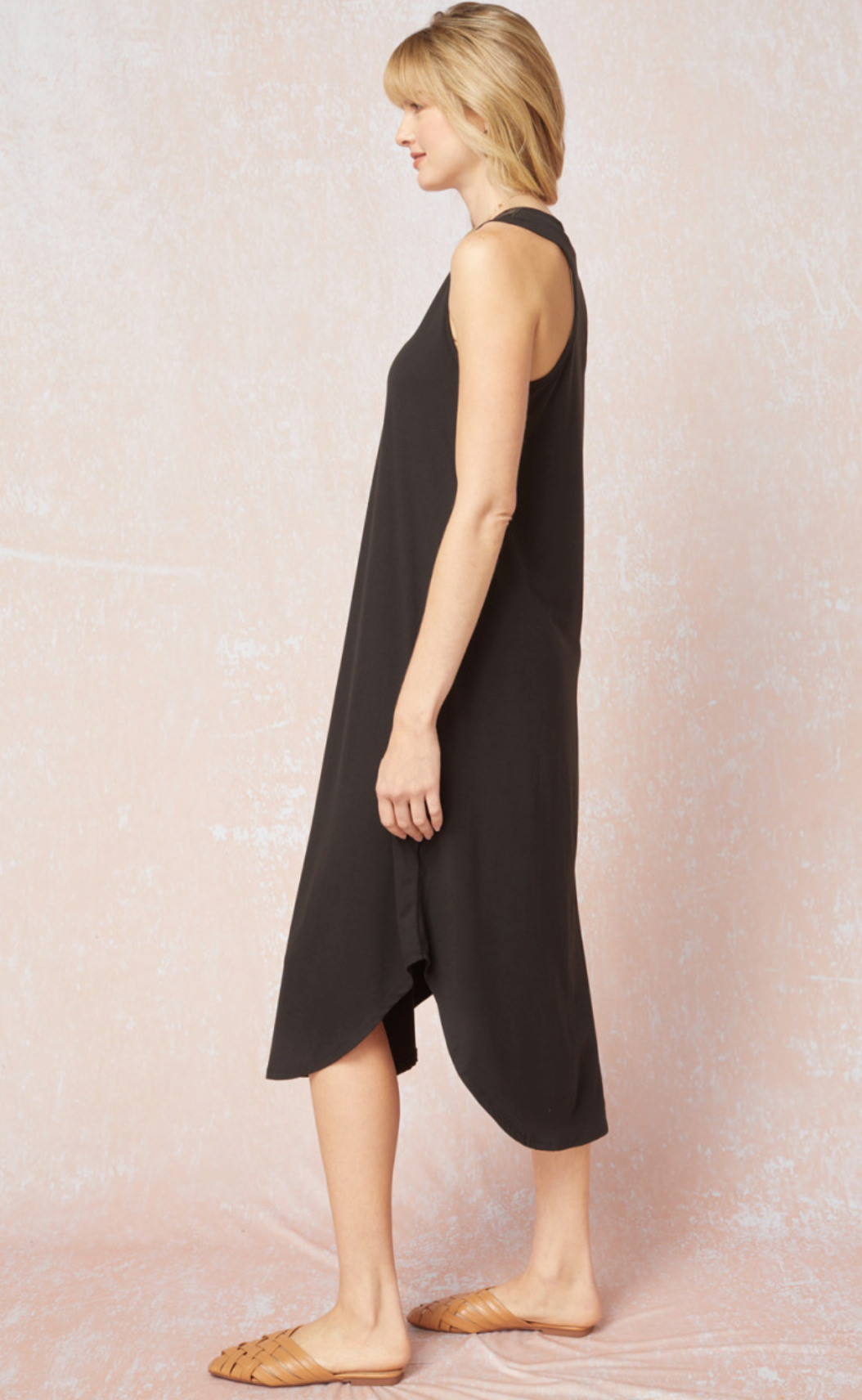 Shore Jersey Knit V-Neck Relaxed Fit T-Shirt Dress - Black