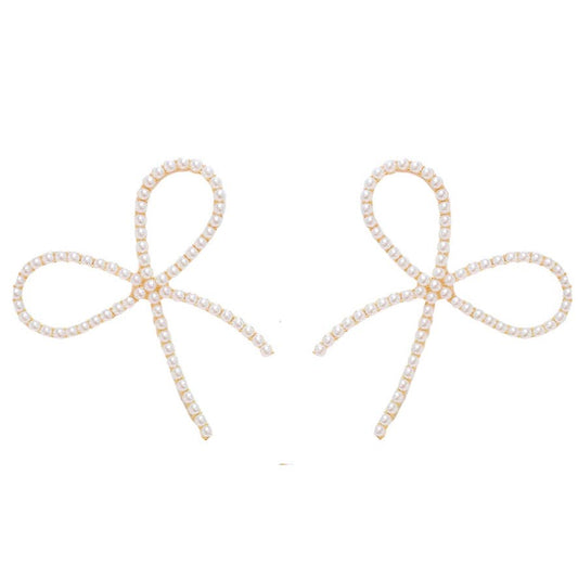 Bow Statement Earrings - Pearl Gold