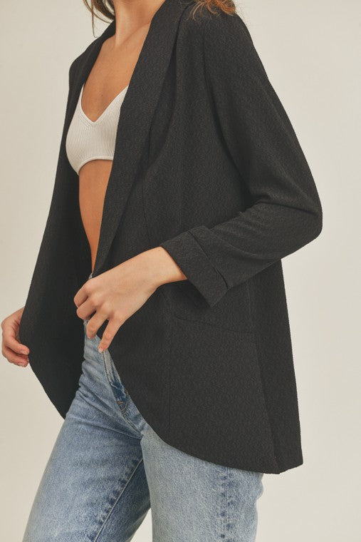 zSALE Anna Textured Open Front Classic Blazer - Black