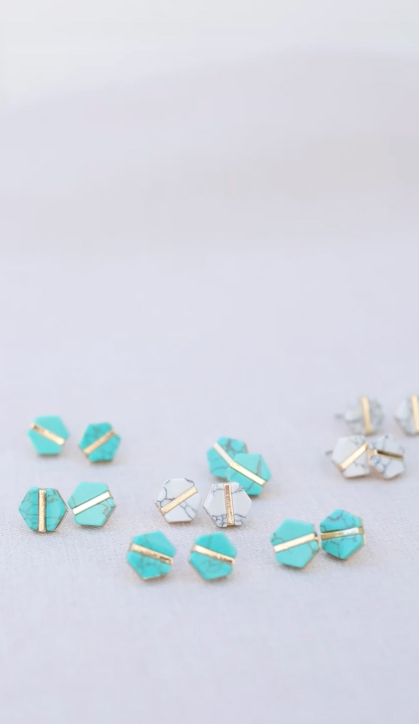 Turquoise Marble Hexagon Stud Earrings